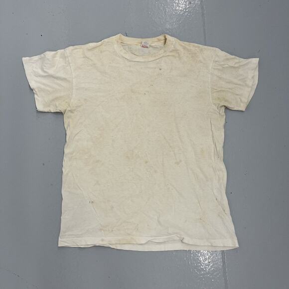 Vintage 60s Hanes White Distressed Blank Cotton T-Shirt - Picture 1 of 3